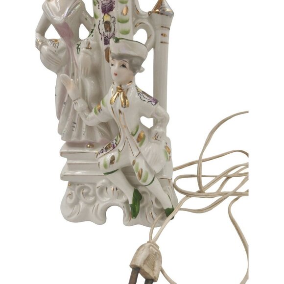 Wales Pottery Japan Figural Boudoir Lamp Victorian Style Lady & Gentleman Porcel - Picture 9 of 13